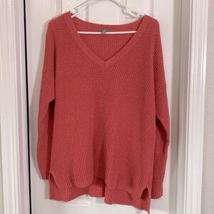 J. Jill Coral textured knit v-neck sweater with split hem size Large